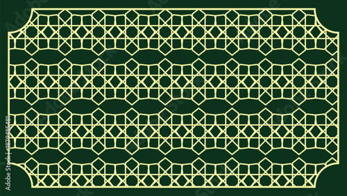 Ramadan kareem islamic background with color green and cream shape line mubarak arabic square geomatric decoration ornament border 