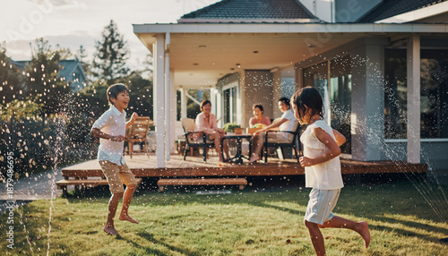 Family playing outside the home
