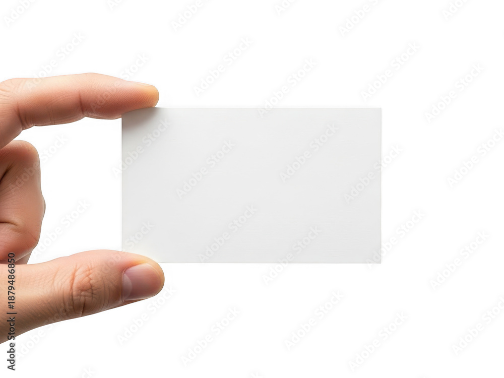 Obraz premium Hand holding a blank white horizontal rectangle against isolated on a transparent background