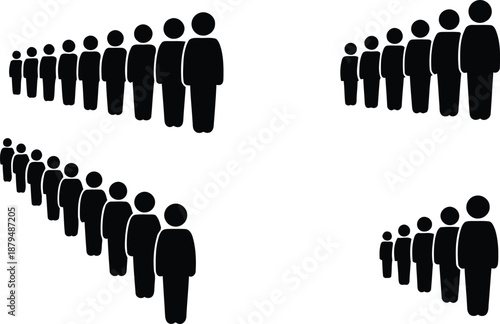 Groups of people standing in lines, symbolizing crowds and waiting