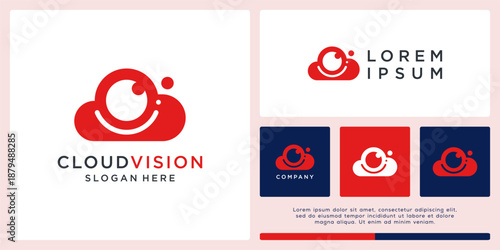 Cloud vision logo design with eye ball.