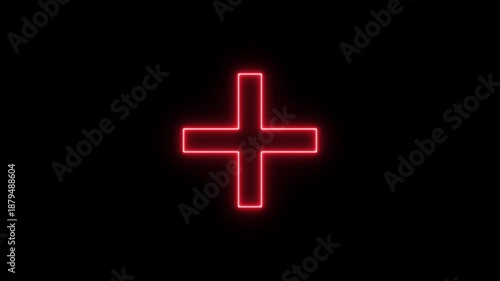 Neon line plus symbol icon simple positive plus icon animation. Business counting add motion. positive technology sign. medical cross icon animation, neon plus sign icon, Plus neon sign.