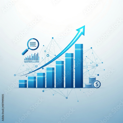 Minimalist blue rising bar chart vector isolated on white