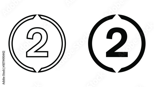 Black and white icon with number two inside circle