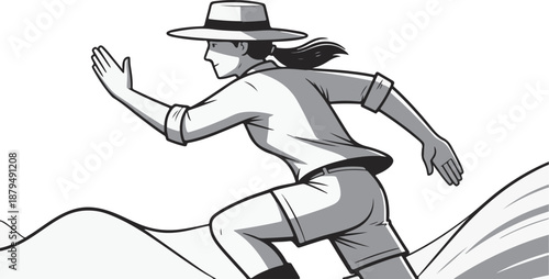 Adventurous Woman Running Through Desert Landscape
