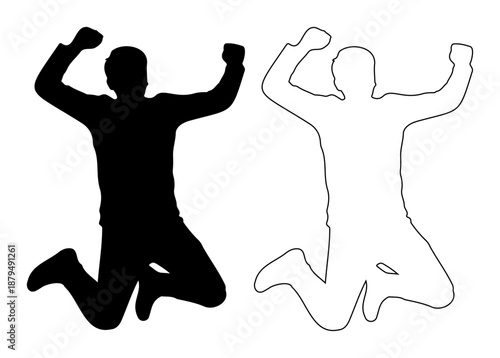 Holi Man jumping in air silhouette and outline vector