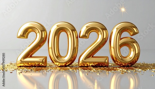 Golden 2026: Sparkling, gold-colored numbers of the year 2026 stand out against a modern backdrop, hinting at new opportunities and the passage of time.