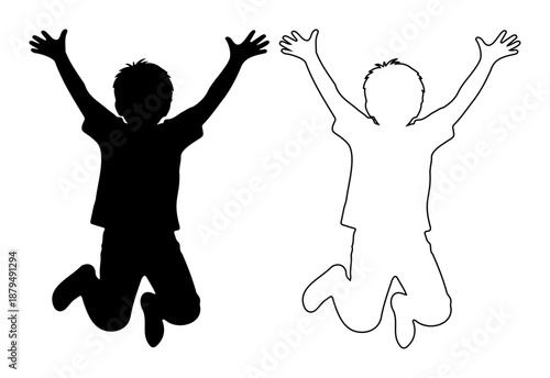 Holi Happy child jumping with arms raised high up
