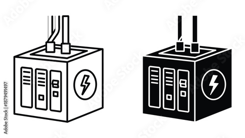 Server room equipment with lightning bolt symbol