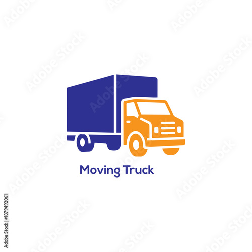 Orange and blue moving truck icon vector for relocation services logistics transportation home delivery real estate and commercial projects
