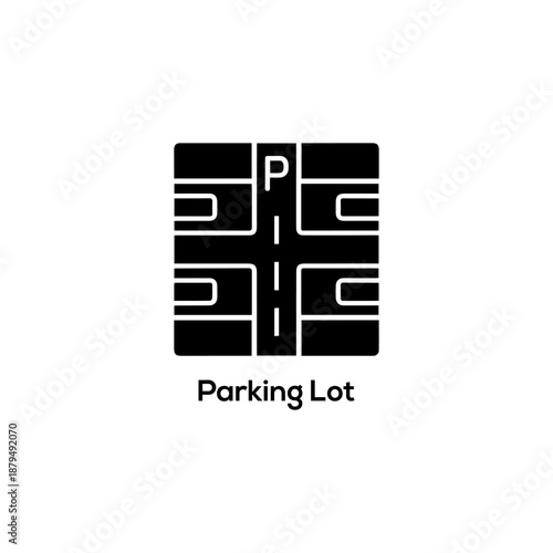 Black minimalist parking lot vector icon for urban planning real estate property development automotive navigation and professional architectural design
