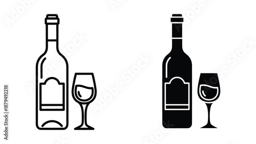Wine bottle and glass illustration