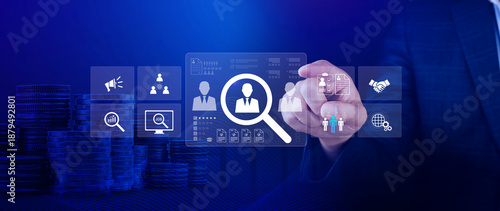 Job search concept. HR or Hiring Human Resources, unemployment finding job search for resume register job interview, find your career. headhunting and recruitment process. not ai