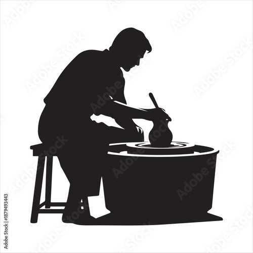 potter at wheel vector silhouette clip art icon design illustration