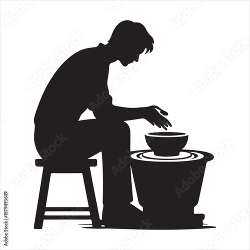 potter at wheel vector silhouette clip art icon design illustration