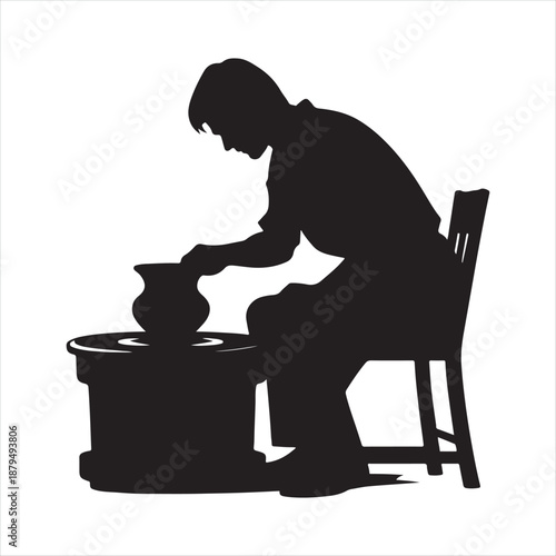 potter at wheel vector silhouette clip art icon design illustration