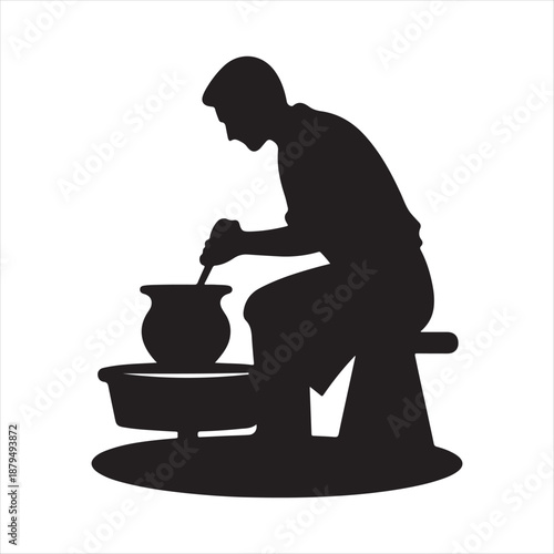 potter at wheel vector silhouette clip art icon design illustration
