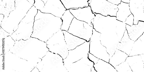 White and black rough, scratch, splatter grunge pattern design brush strokes. ground cracks, breaks on land surface from earthquake. white plaster cracked old wall vintage design.