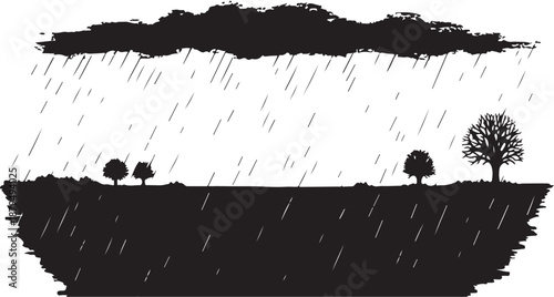 Rainy Day Landscape with Trees and Dark Cloudy Sky