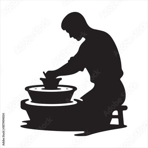 potter at wheel vector silhouette clip art icon design illustration