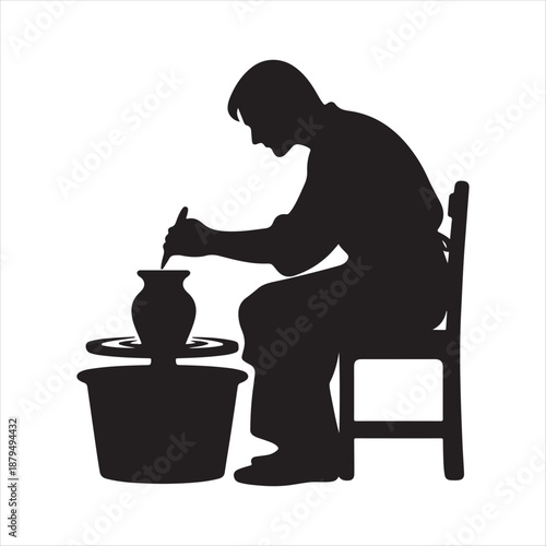 potter at wheel vector silhouette clip art icon design illustration