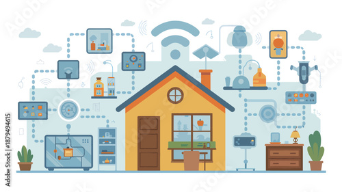 Smart home with connected devices and appliances, an internet of IoT house 