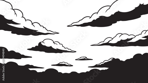 Black and white landscape with clouds and mountains scenery