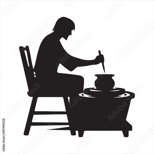 potter at wheel vector silhouette clip art icon design illustration