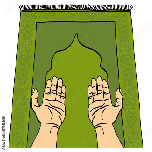 Hands Praying in Sajadah Prayer Mat Rug Illustration