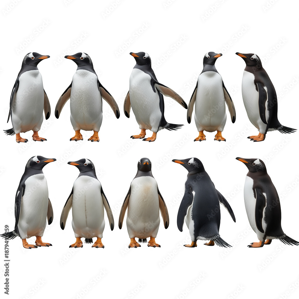Obraz premium Cute Penguin Cartoon Graphics and Real Wildlife images Set Antarctic Bird Silhouette Vector Icons for Kids Design Assets
