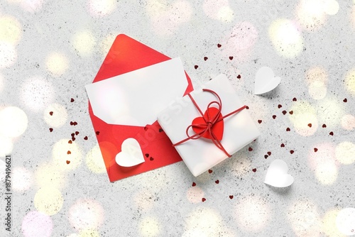 Gift with paper hearts, env...
