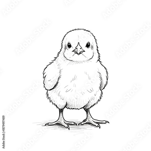Cute baby chick drawing isolated on white, simple sketch, farm animal