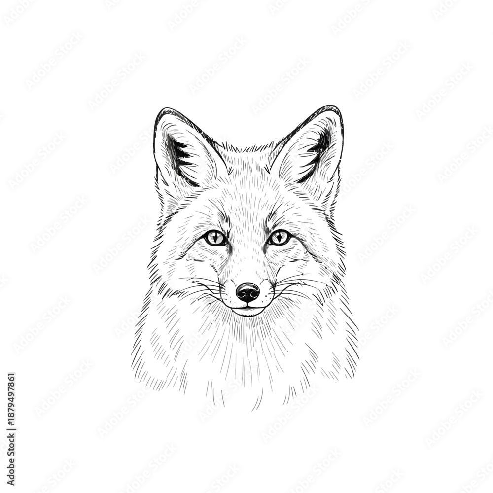 Obraz premium Hand-drawn fox portrait, sketch style, white background