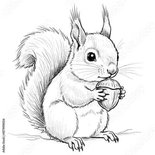 Pencil Sketch of a Squirrel Holding a Nut