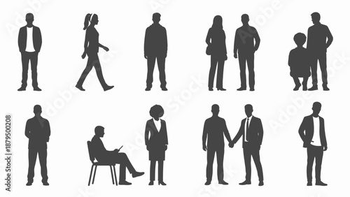 Diverse Group of Silhouetted People in Various Poses and Activities