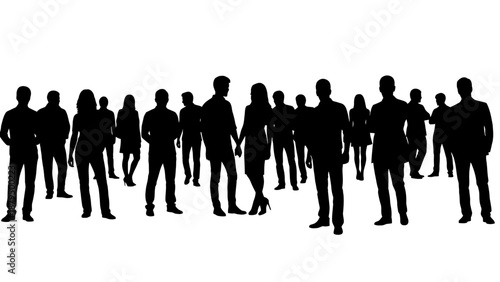 Diverse Crowd of Business People Silhouettes Standing Together on White Background