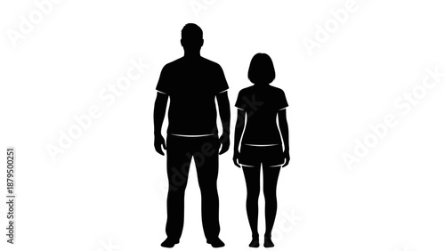 Silhouettes of a Man and Woman Standing Side-by-Side Isolated on White Background