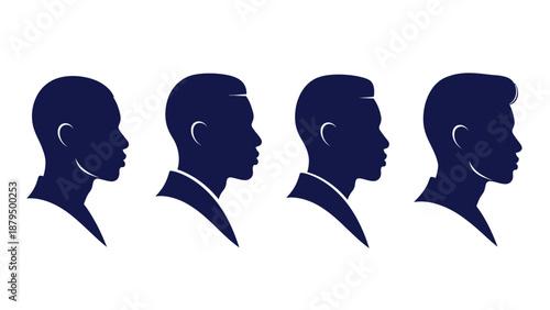 Diverse Male Head Silhouettes Showcase Various Modern Hairstyles and Business Attire