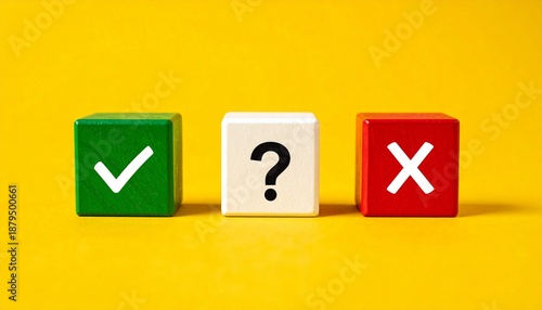 Decision-making icons on colored blocks: correct, uncertain, incorrect.