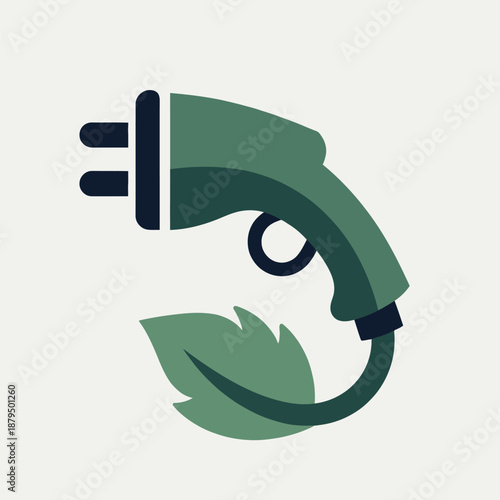 Electric vehicle charging plug with green leaf symbolizing eco-friendly transportation