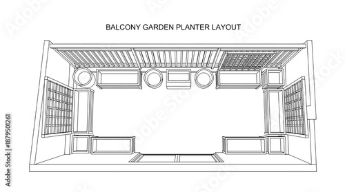 Detailed balcony garden planter layout design plan