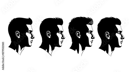 Diverse Male Hairstyles Silhouette Collection, Modern Vector Art for Style and Grooming Concepts