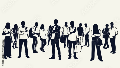 Diverse Group of People Silhouettes Standing Together, Representing Community and Connection