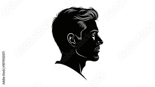 Modern Black Silhouette Profile of a Stylish Man with a Trendy Hairstyle