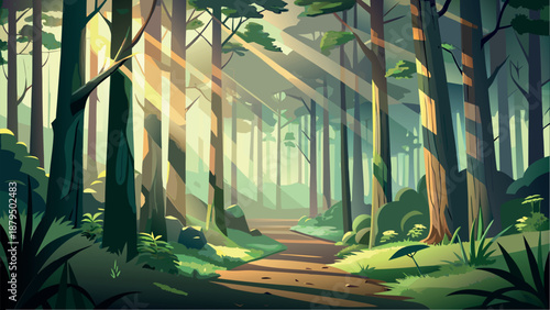 forest in the morning view beautiful landscapes