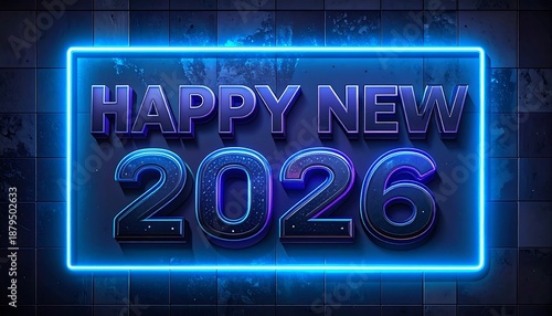 New Year 2026 Celebration: A vibrant neon sign lights up the night, heralding the arrival of 2026 with a message of joy and anticipation. 