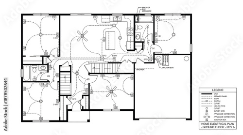 Detailed home electrical plan for ground floor