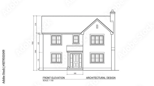 Detailed front elevation architectural design of a modern house