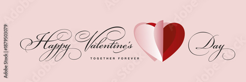 Happy Valentines Day typography greeting card. Handwritten calligraphy text, vector illustration with vibrant pink red true love open heart shapes