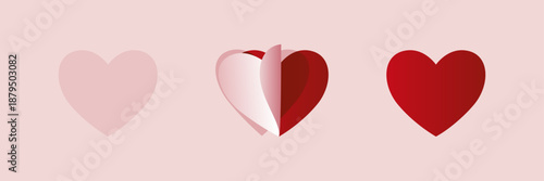 Valentines Day vector illustration with pink red true love open heart shapes on pastel pink background